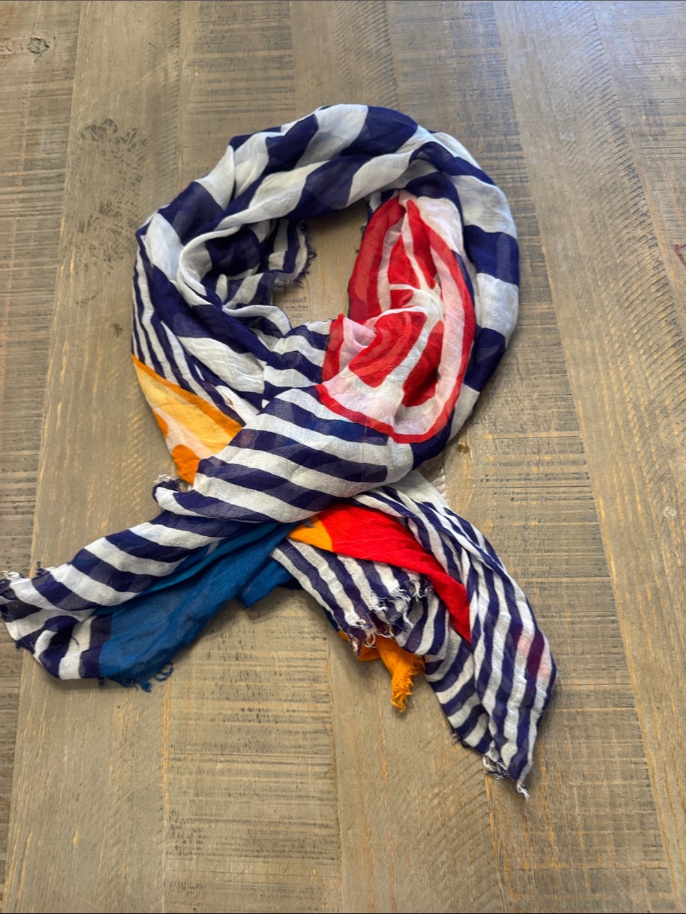 collectioneighteen Lightweight Striped Scarf in Navy, White & Orange